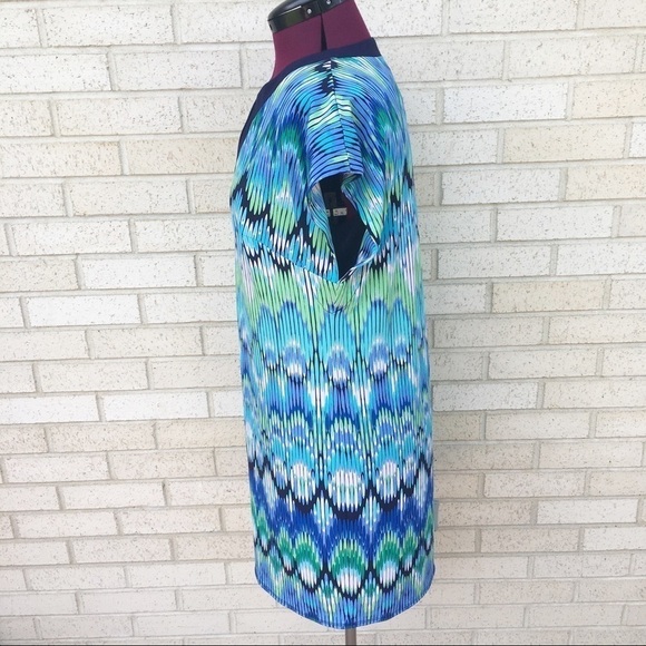 NWT Laundry Dress Size Medium Blue Green Geo Striped Design Shift - Picture 4 of 8